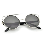 zeroUV Retro Modern Oversize Round Flat Lens Crossbar Sunglasses A540 Sunglasses