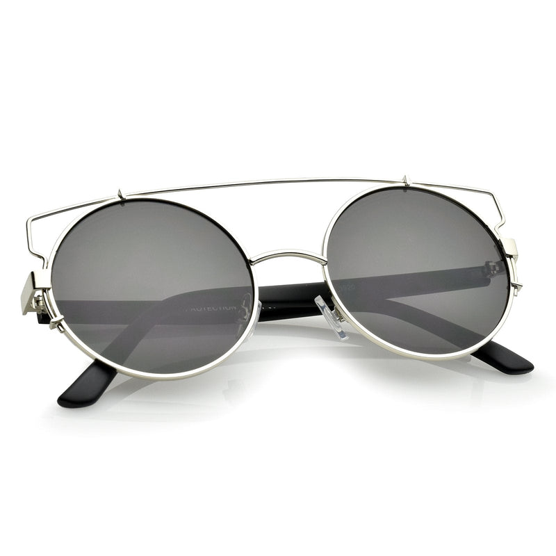 zeroUV Retro Modern Oversize Round Flat Lens Crossbar Sunglasses A540 Sunglasses