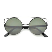 zeroUV Retro Modern Oversize Round Flat Lens Crossbar Sunglasses A540 Sunglasses