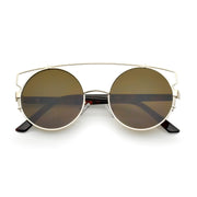 zeroUV Retro Modern Oversize Round Flat Lens Crossbar Sunglasses A540 Sunglasses