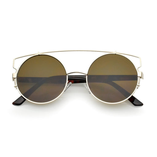 zeroUV Retro Modern Oversize Round Flat Lens Crossbar Sunglasses A540 Sunglasses