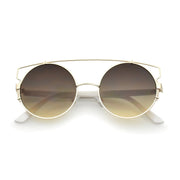zeroUV Retro Modern Oversize Round Flat Lens Crossbar Sunglasses A540 Sunglasses