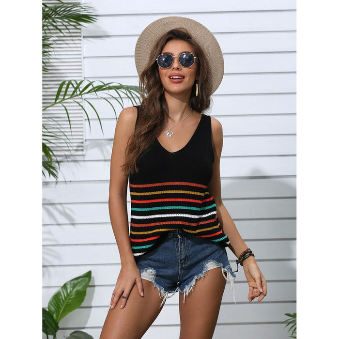 Striped V-Neck Knit Tank