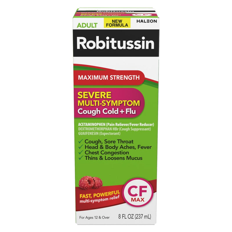 Robitussin Syrup Robitussin Syrup Cough Cold + Flu, Maximum Strength, Adult, Multi Symptom, Severe 8 Fl Oz Health & Beauty