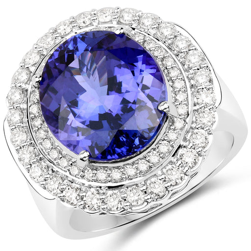Bids.com 10.79 Carat Genuine Tanzanite and White Diamond 18K White Gold Ring Rings