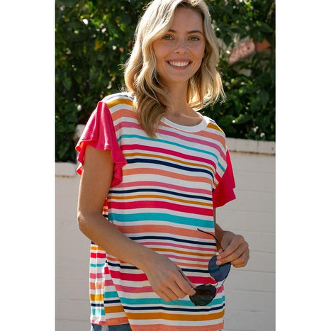 Plus Multi Stripe Mixed Top