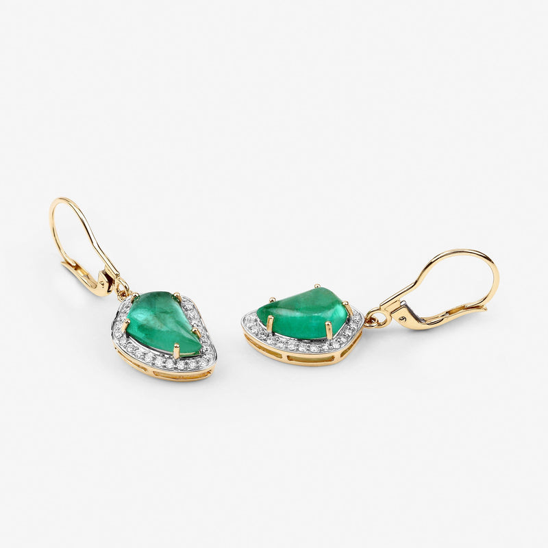 Bids.com 6.40 Carat Genuine Colombian Emerald and White Diamond 14K Yellow Gold Earrings Earrings