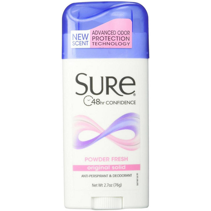 Sure Sure Anti Perspirant & Deodorant, Original Solid, Powder Scent Deodorant White Smoke