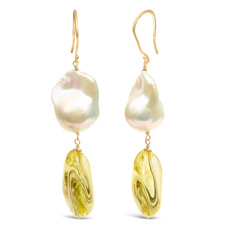 Bids.com 14K Yellow Gold Citrine and Baroque Pearl Drop and Dangle Earrings 1 3/4 Inch Dangle Earrings