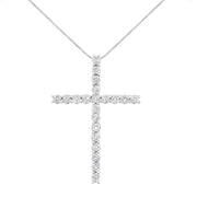 Bids.com .925 Sterling Silver 4.0 Cttw Diamond 2-1/4" Cross Pendant with Box Chain Necklace (I-J Color, I1-I2 Clarity) - 18" Necklaces