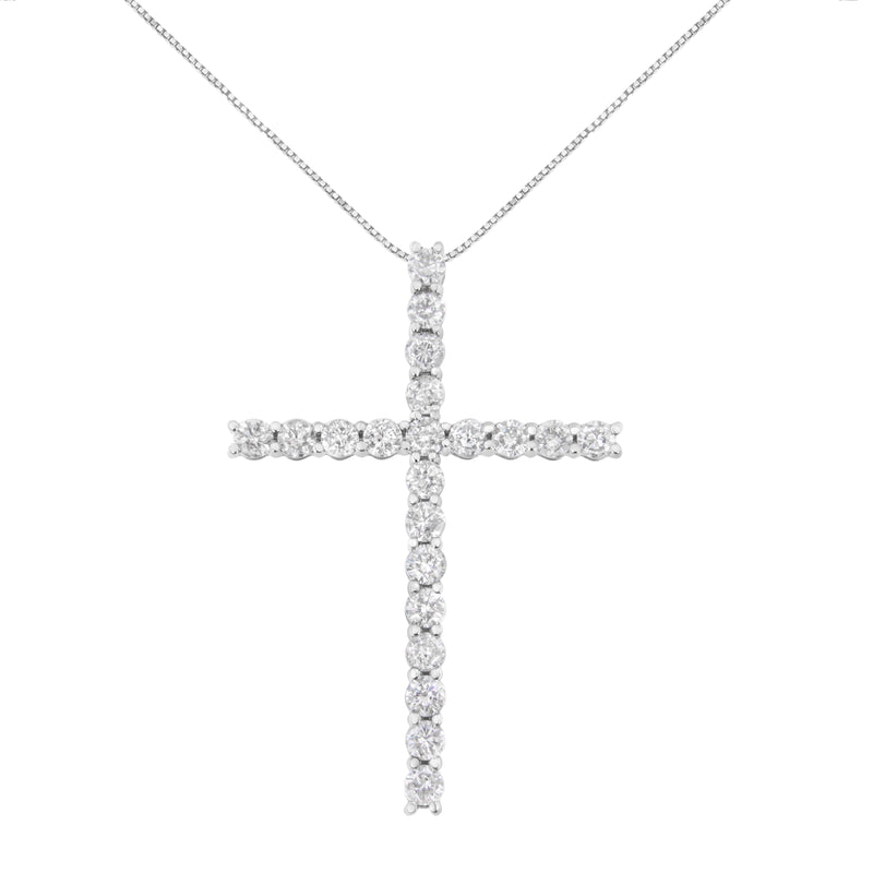 Bids.com .925 Sterling Silver 4.0 Cttw Diamond 2-1/4" Cross Pendant with Box Chain Necklace (I-J Color, I1-I2 Clarity) - 18" Necklaces