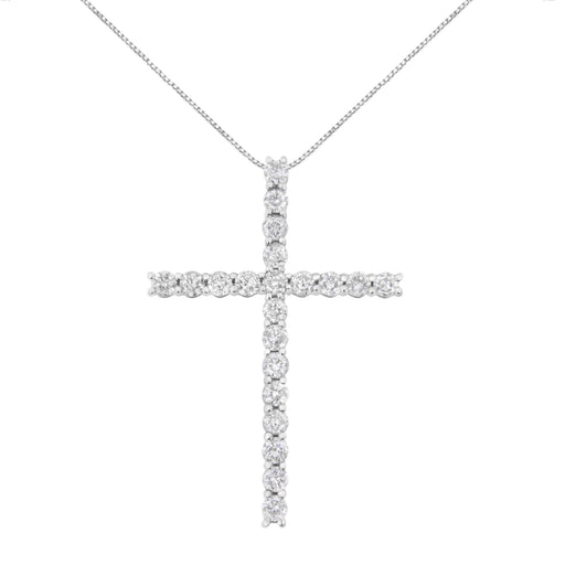Bids.com .925 Sterling Silver 4.0 Cttw Diamond 2-1/4" Cross Pendant with Box Chain Necklace (I-J Color, I1-I2 Clarity) - 18" Necklaces