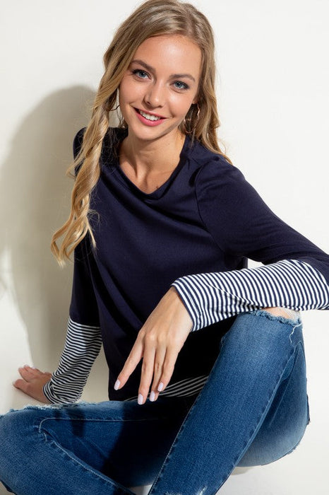 PLUS PIN STRIPE MIXED TOP