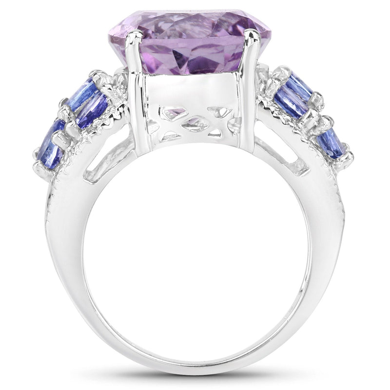 Bids.com 6.62 Carat Genuine Amethyst, Tanzanite and White Topaz .925 Sterling Silver Ring Rings