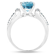 Bids.com 2.72 Carat Genuine London Blue Topaz and Blue Diamond .925 Sterling Silver Ring Rings