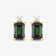 Bids.com 1.24 Carat Genuine Green Tourmaline and White Diamond 14K Yellow Gold Earrings Earrings