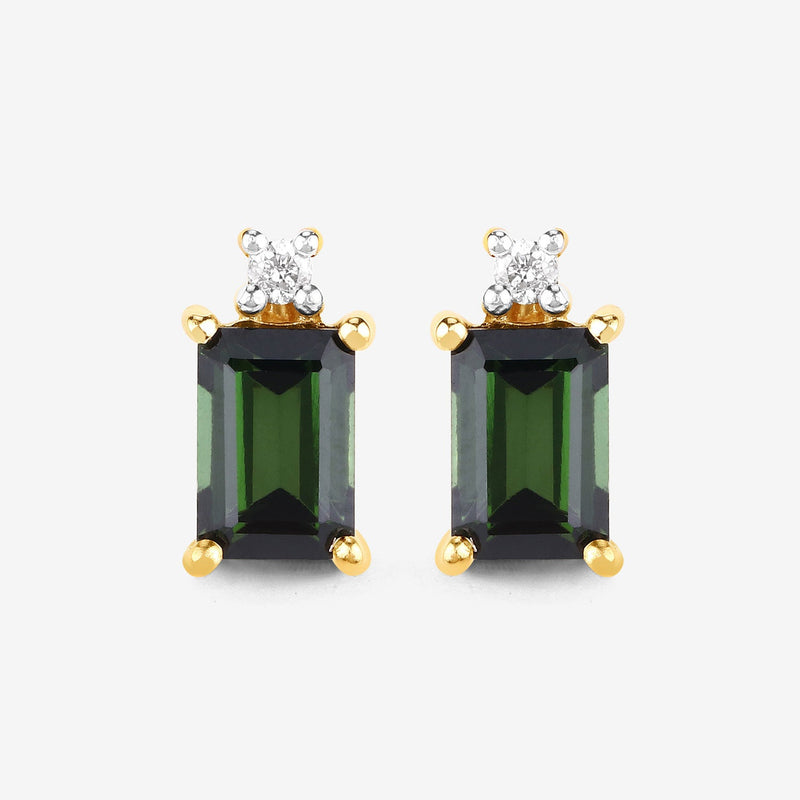 Bids.com 1.24 Carat Genuine Green Tourmaline and White Diamond 14K Yellow Gold Earrings Earrings