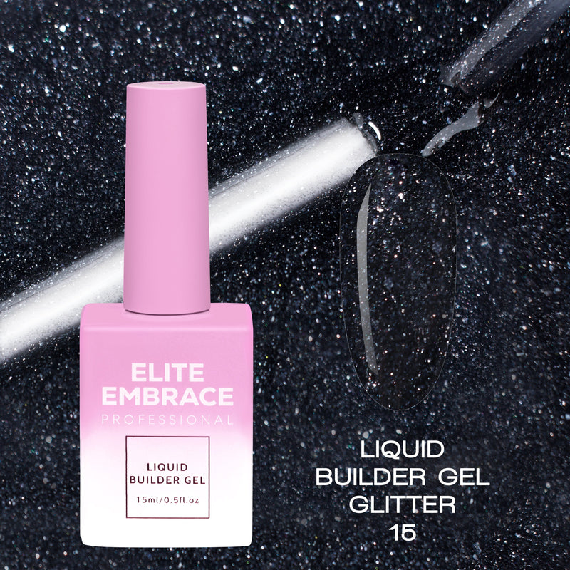 nbmsupply ELITE EMBRACE Professional Liquid Builder Gel Glitter 15 15ml ELBGG1515