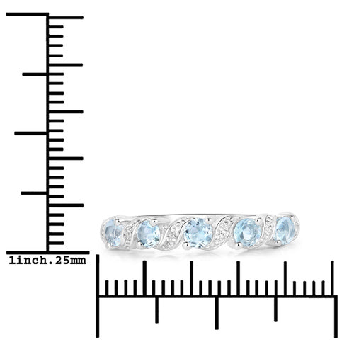 Bids.com 0.54 Carat Genuine Aquamarine and White Topaz .925 Sterling Silver Ring Rings