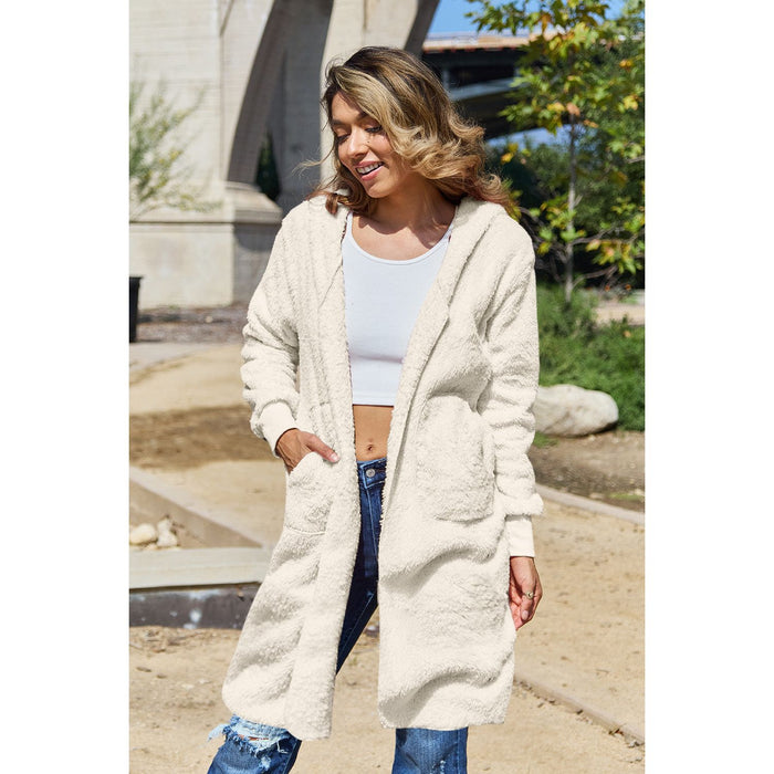 Double Take Hooded Teddy Bear Jacket with Thumbholes