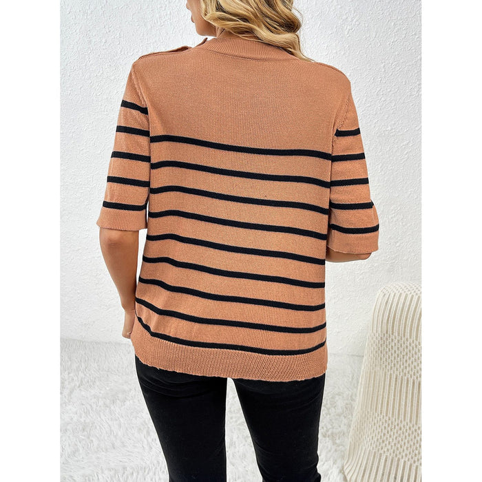 Striped Round Neck Half Sleeve Knit Top