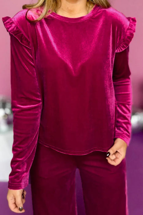 Velvet Round Neck Long Sleeve Top and Drawstring Pants Lounge Set