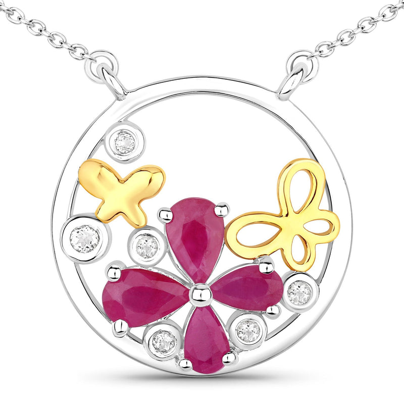 Bids.com 1.47 Carat Genuine Ruby and White Topaz .925 Sterling Silver Pendant Pendants