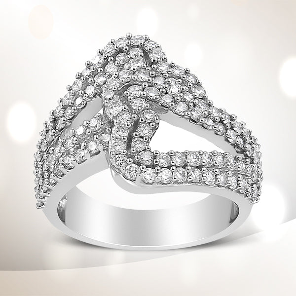 Bids.com 14K White Gold 1 1/2 Cttw Diamond Open Double Heart Bypass Ring Band (H-I Color, VS1-VS2 Clarity) - Ring Size 7 Rings