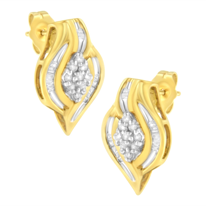 Bids.com 10K Yellow Gold 1/3 cttw Round-Cut Diamond Cluster and Swirl Stud Earrings (J-K Clarity, I2-I3 Color) Earrings