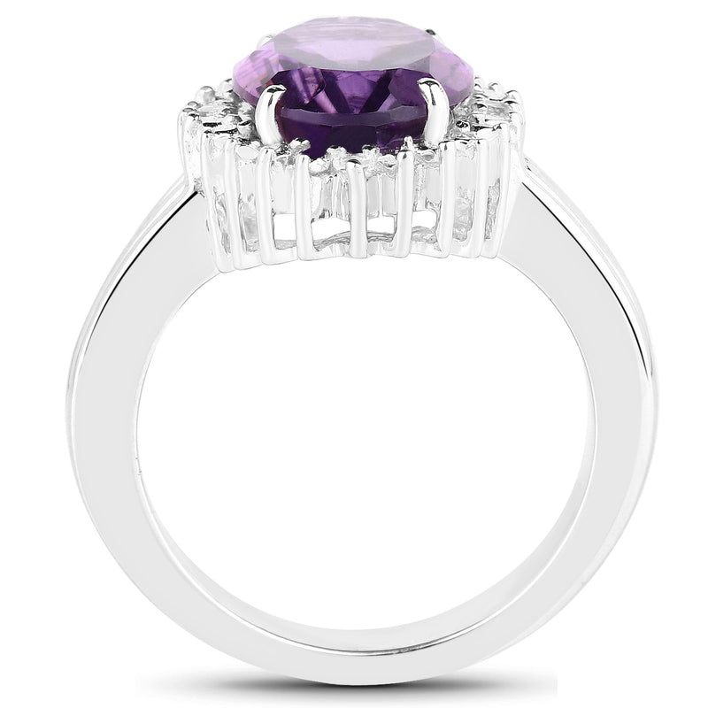 Bids.com 4.99 Carat Genuine Amethyst and White Topaz .925 Sterling Silver Ring Rings