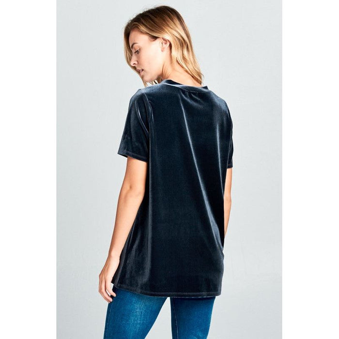 VELVET SEQUINCE POCKET BOXY TOP