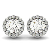 Bids.com 14k White Gold Four Prong Round Halo Diamond Earrings (1 1/6 cttw) Earrings