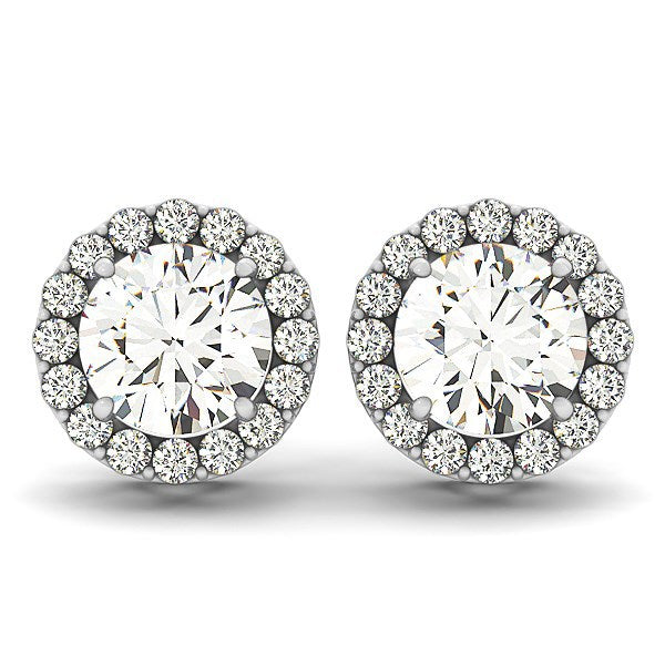 Bids.com 14k White Gold Four Prong Round Halo Diamond Earrings (1 1/6 cttw) Earrings