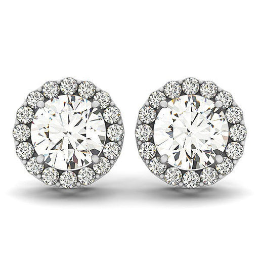 Bids.com 14k White Gold Four Prong Round Halo Diamond Earrings (1 1/6 cttw) Earrings