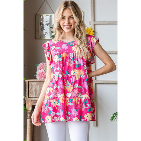 Heimish Floral Ruffle Sleeve Tiered Blouse