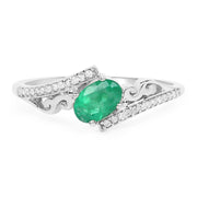 Bids.com 0.51 Carat Genuine Zambian Emerald and White Diamond 14K White Gold Ring Rings