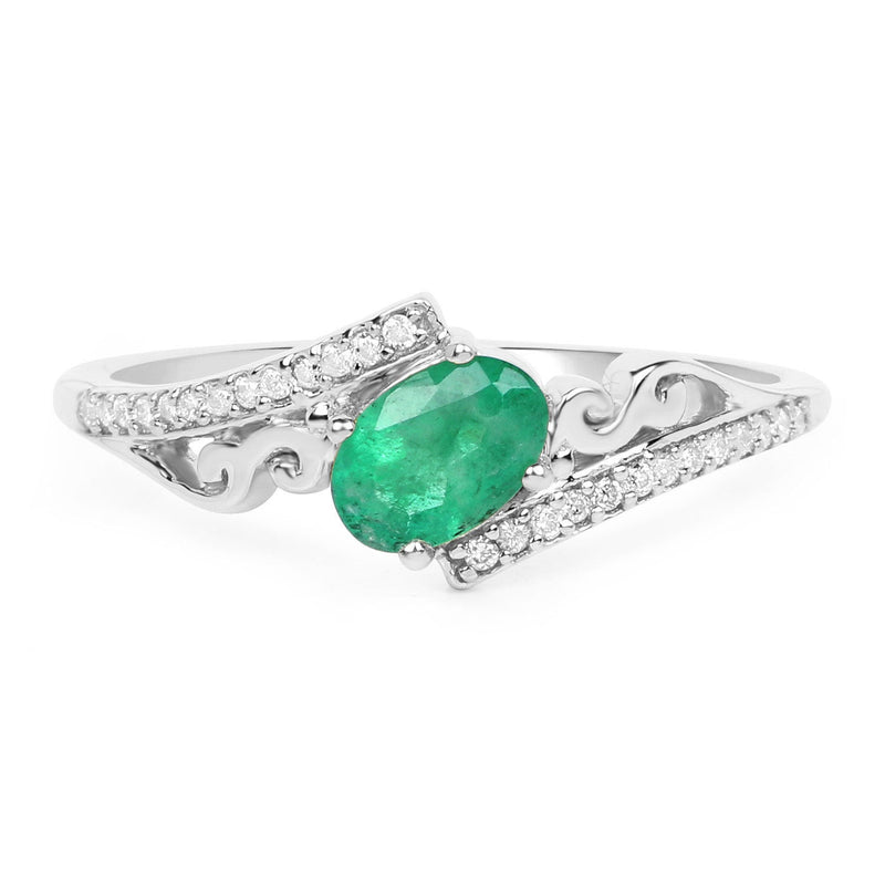 Bids.com 0.51 Carat Genuine Zambian Emerald and White Diamond 14K White Gold Ring Rings