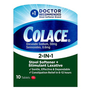 Colace Colace 2-In-1 Tablets Stool Softener & Stimulant Laxative - 10 Count Medicine & Drugs Dark Green