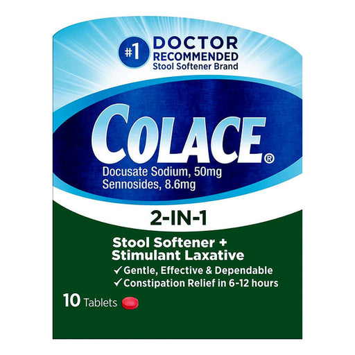 Colace Colace 2-In-1 Tablets Stool Softener & Stimulant Laxative - 10 Count Medicine & Drugs Dark Green