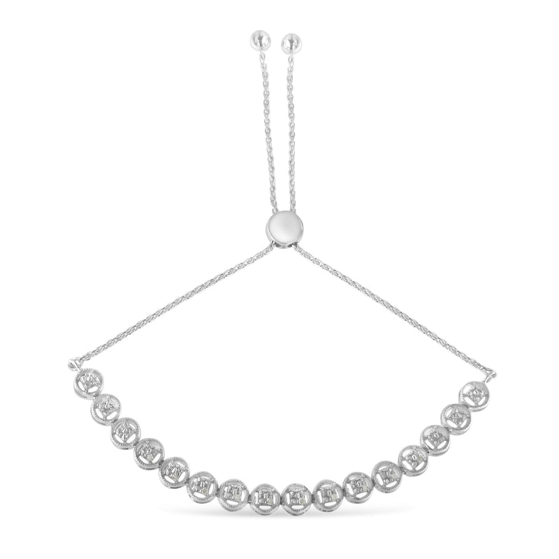 Bids.com .925 Sterling Silver 1/10 Cttw Round Diamond Bolo Bracelet (I-J Color, I3 Clarity) Bracelets