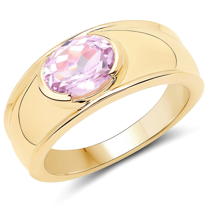 Bids.com 14K Yellow Gold Plated 2.40 Carat Genuine Kunzite .925 Sterling Silver Ring Rings