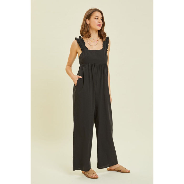 HEYSON Ruffled Strap Back Tie Wide Leg Jumpsuit