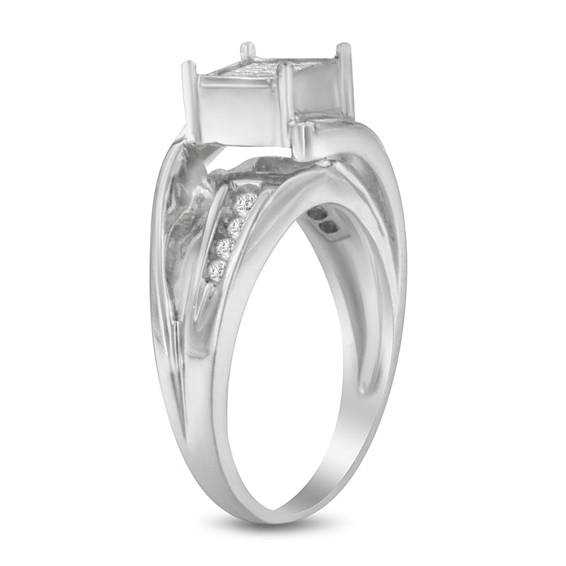 Bids.com 10K White Gold 1/3 Cttw Invisible Set Princess-cut Diamond Cluster Bypass Ring (H-I Color, SI1-SI2 Clarity) - Ring Size 7 Rings