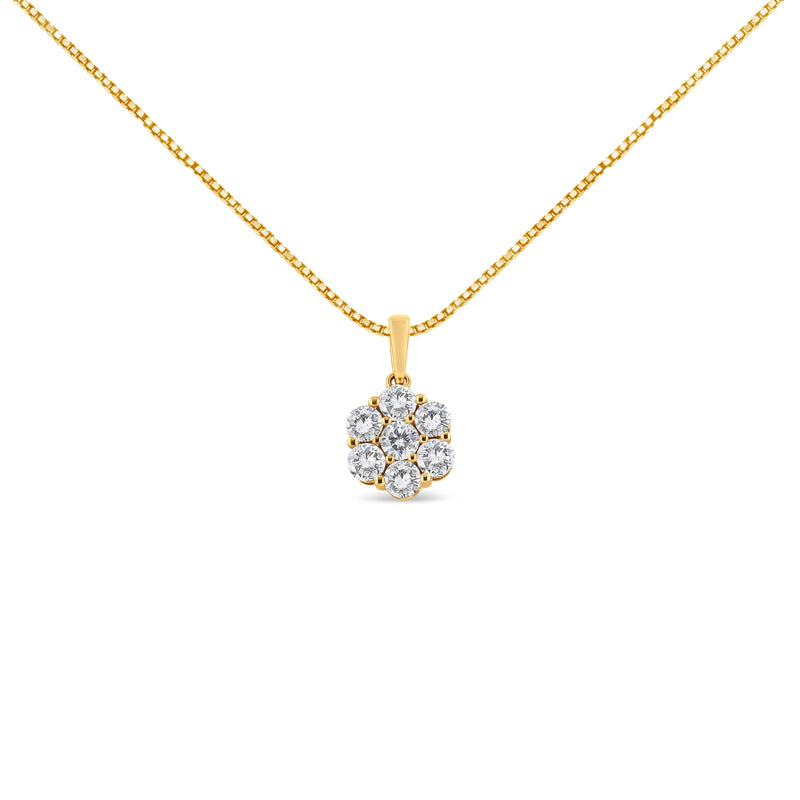 Bids.com 14K Yellow Gold 2.00 Cttw Brilliant Round-Cut Diamond 7 Stone Flower Cluster 18" Pendant Necklace (H-I Color, SI2-I1 Clarity) Necklaces