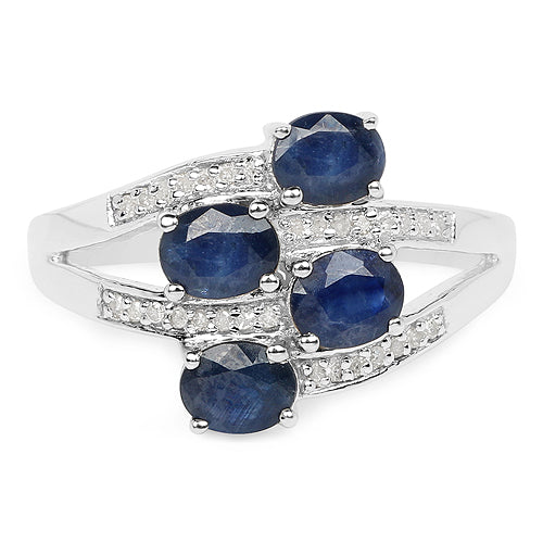 Bids.com 1.61 Carat Genuine Blue Sapphire and White Diamond .925 Sterling Silver Ring Rings