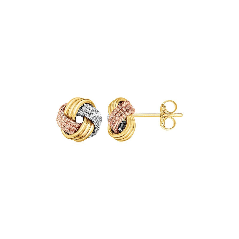 Bids.com Love Knot Post Earrings in 14k Tri Color Gold Earrings