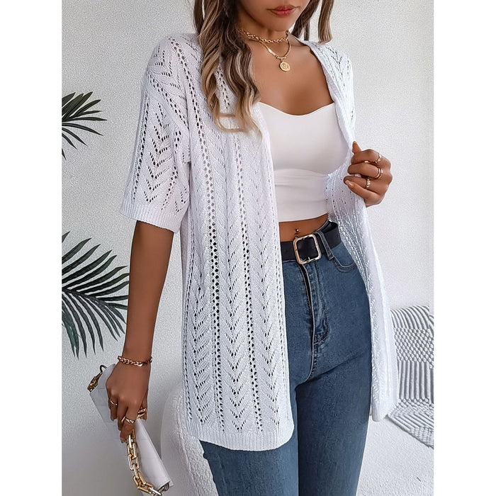 Openwork Open Front Half Sleeve Cardigan