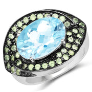 Bids.com 7.39 Carat Genuine Blue Topaz and Peridot .925 Sterling Silver Ring Rings