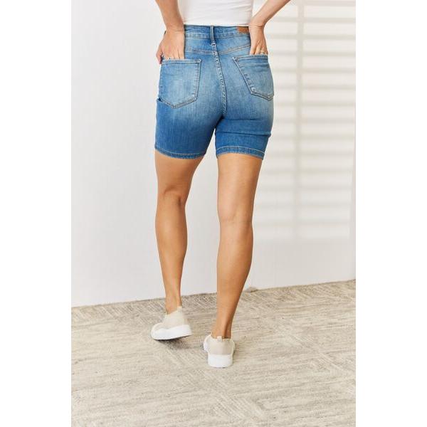 Tummy Control Double Button Bermuda Denim Shorts