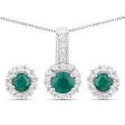 Bids.com 1.81 Carat Dyed Emerald and White Topaz .925 Sterling Silver Jewelry Set Jewelry Sets